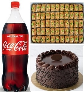 Lezzet Üçlüsü Çikolatalı Pasta 1 kg Fıstıklı Baklava ve 1L Cola pasta