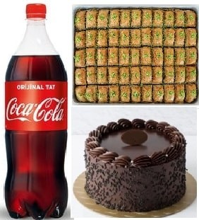 Lezzet Üçlüsü Çikolatalı Pasta 1 kg Fıstıklı Baklava ve 1L Cola pasta